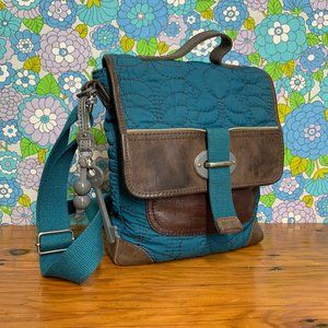 Fossil Key-Per  Green Floral Quilted Crossbody Bag